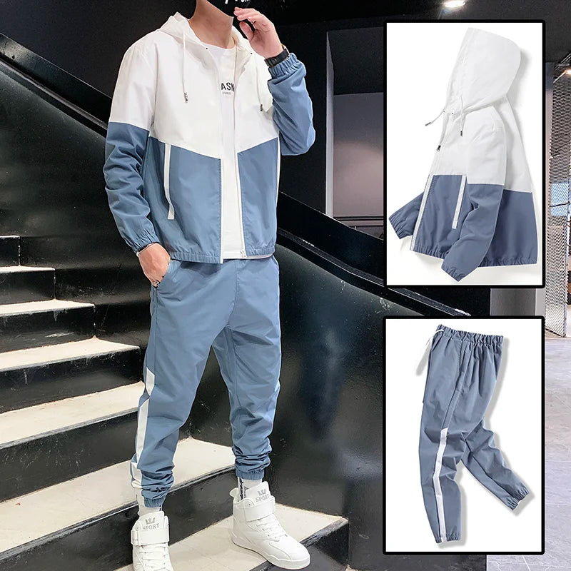 Men's Hip Hop Hooded Tracksuit Jacket & Pants Set – Jogger Sport 2-Piece Suit