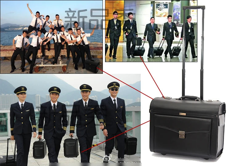 Retro PU Pilot Rolling Luggage – Cabin Trolley Suitcase