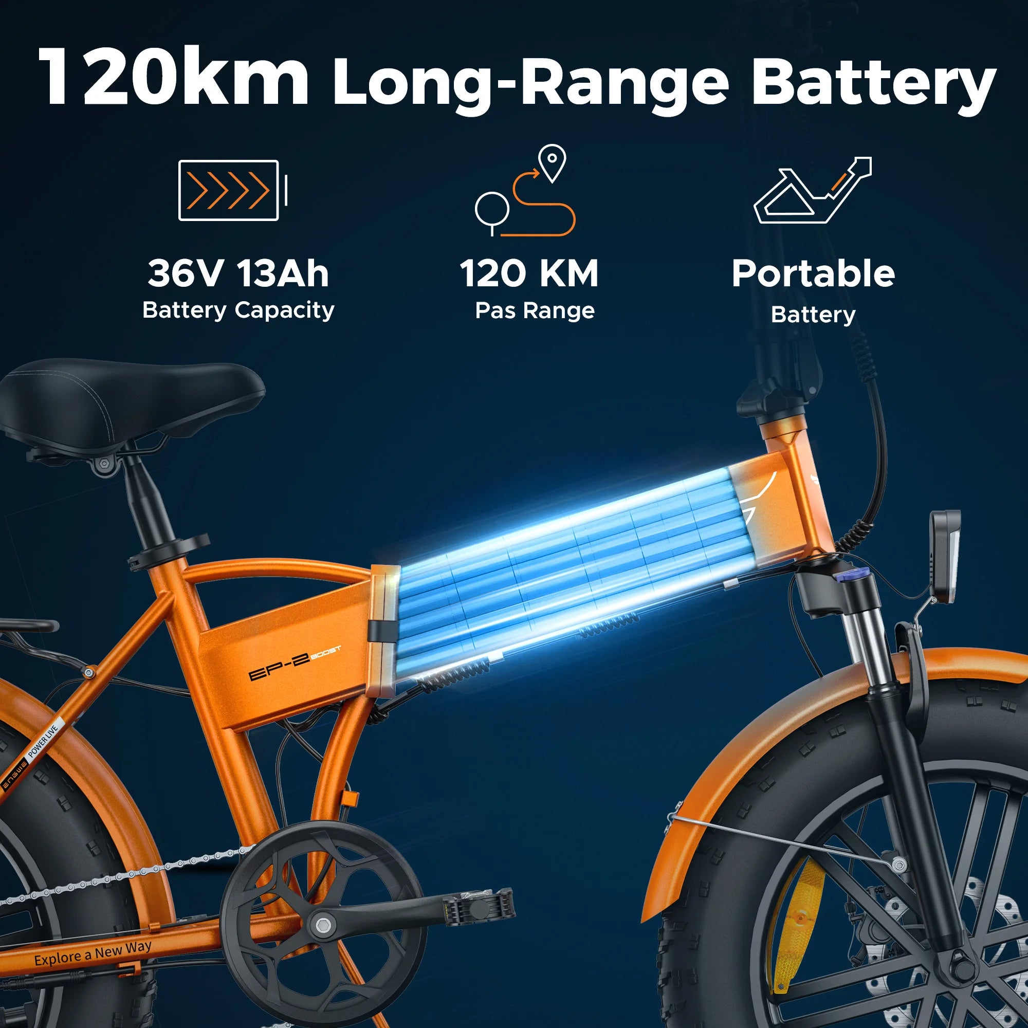 ENGWE EP-2 Boost 250W Folding Fat Tire Electric Mountain Bike — 48V 13Ah 20", 120km Range, CE Certified