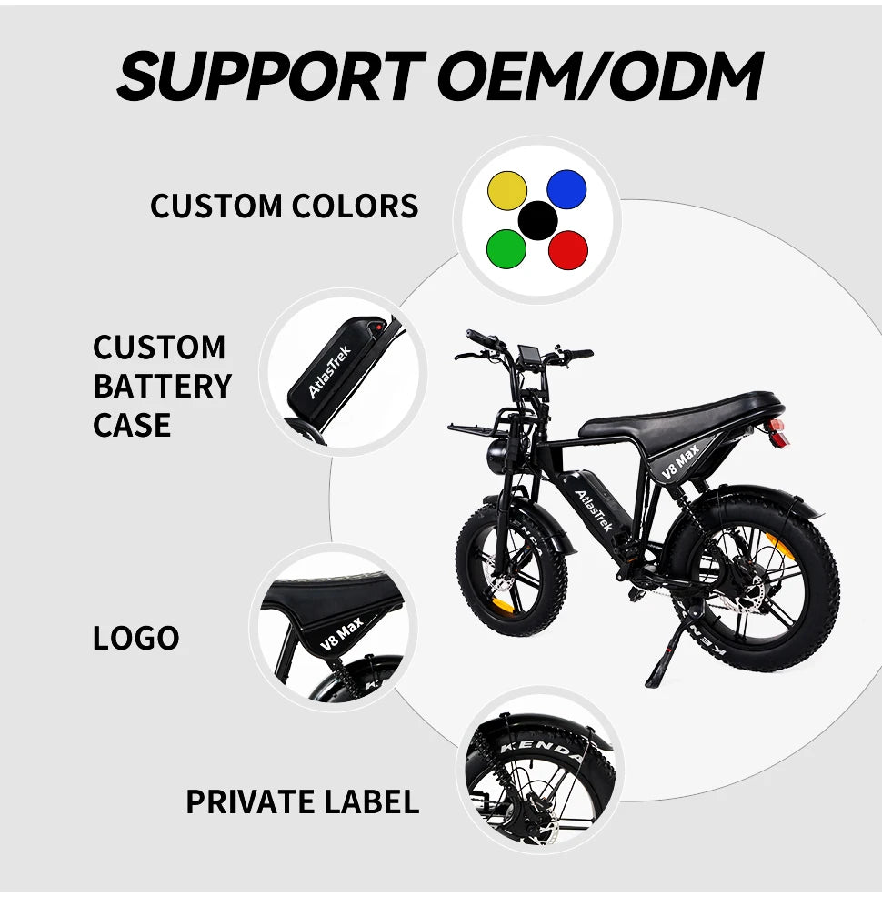 EU Warehouse AtlasTrek V8 Max Electric Fat Bike Lithium Hydraulic Disc Brake Mountain Bike Brushless Rear Hub Motor 250W 20"
