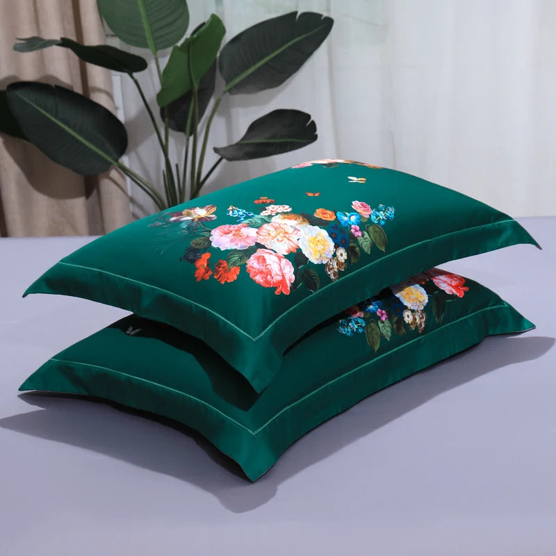 600TC Egyptian Cotton Bedding Set – Birds & Flowers Leaf Print, 16 Colors, Queen to US King