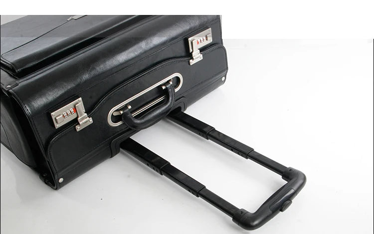 Retro PU Pilot Rolling Luggage – Cabin Trolley Suitcase