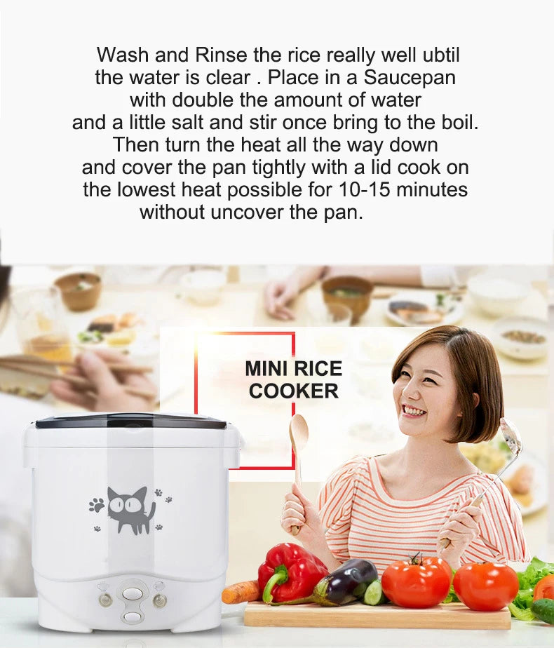 Portable Electric Mini Rice Cooker – 12V/24V/220V MultiCooker for Car, Truck & Home