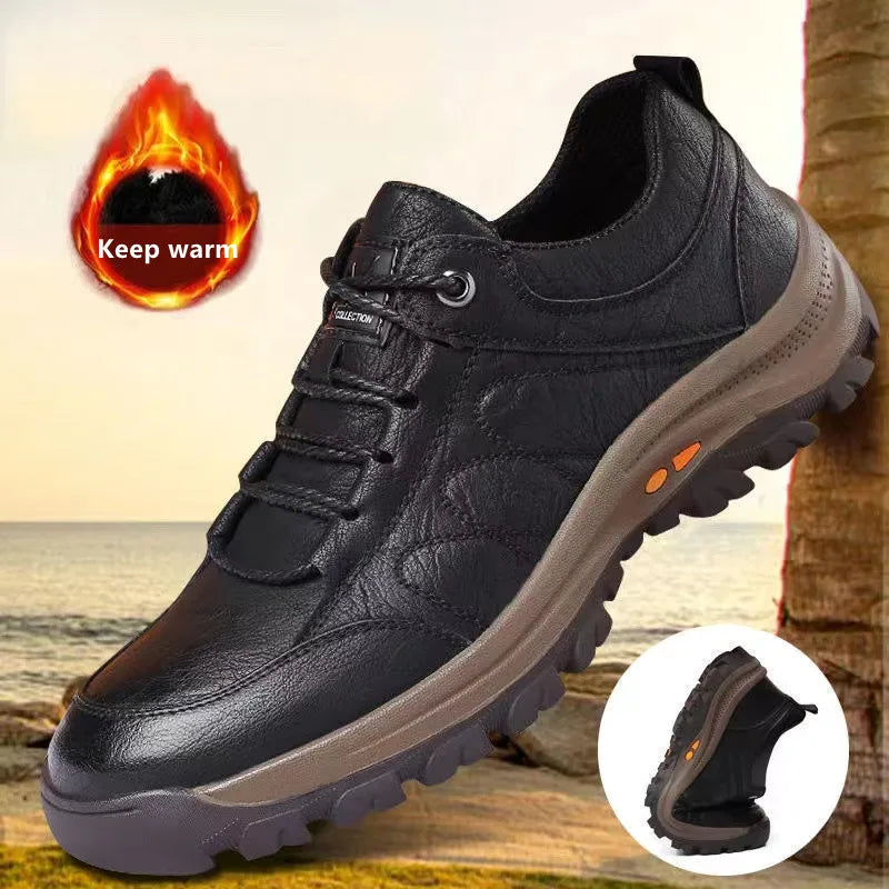 Men's Leather Winter Walking Shoes — Plush Lining Height-Increasing Anti-Slip Casual Shoes (Sizes 39-44)
