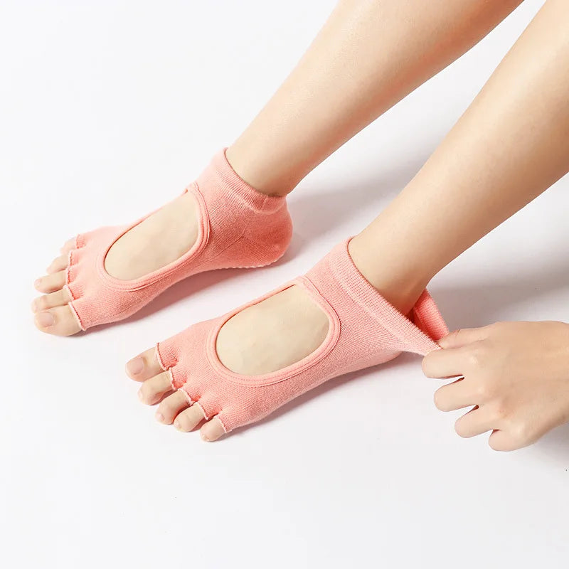 Women's Backless Yoga Socks – Cotton Five-Toe Grip