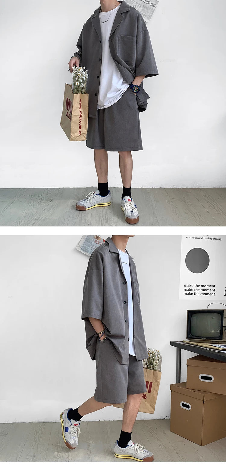 Men's Oversized Summer Jacket & Shorts Set – Korean Style 2-Piece Suit