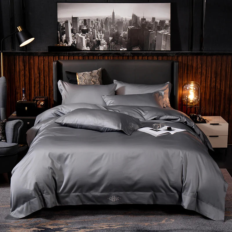 Egyptian Cotton Bedding Set – Silky Soft Duvet Cover, Bed Sheet & Pillow Shams, 4 or 6Pcs