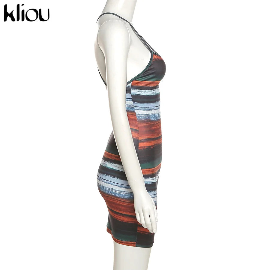 Striped Backless Camisole Mini Dress — Sexy Slash Neck Clubwear