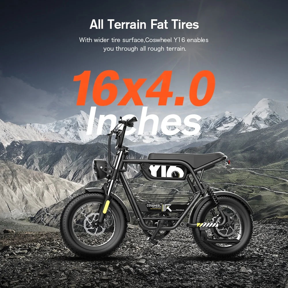 COSWHEEL Y16 1000W Fat Tire Electric City Bike — 48V 15Ah, 45km/h Urban & Trail E-Bike