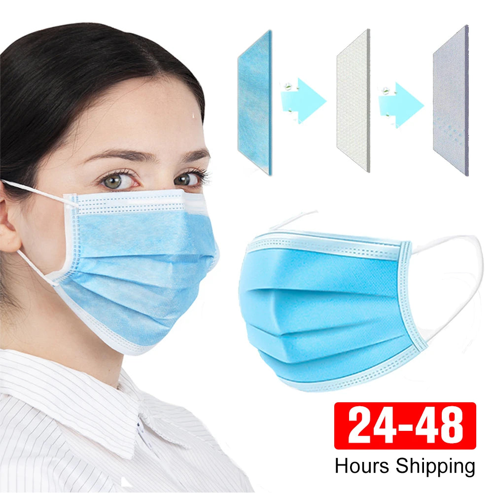 Breathe Easy. Stay Protected. — 3-Layer Disposable Face Masks | 50pcs, Melt-Blown Cloth, Anti-Dust, Earloop, 4 Colors