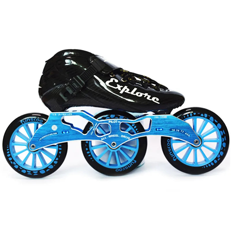 125mm 3-Wheel Marathon Inline Speed Skates – Carbon Fiber, 3x125mm Racing Skate Shoes for Kids & Adults