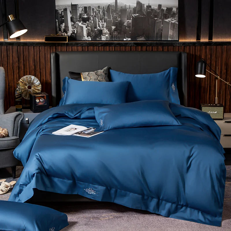 Egyptian Cotton Bedding Set – Silky Soft Duvet Cover, Bed Sheet & Pillow Shams, 4 or 6Pcs
