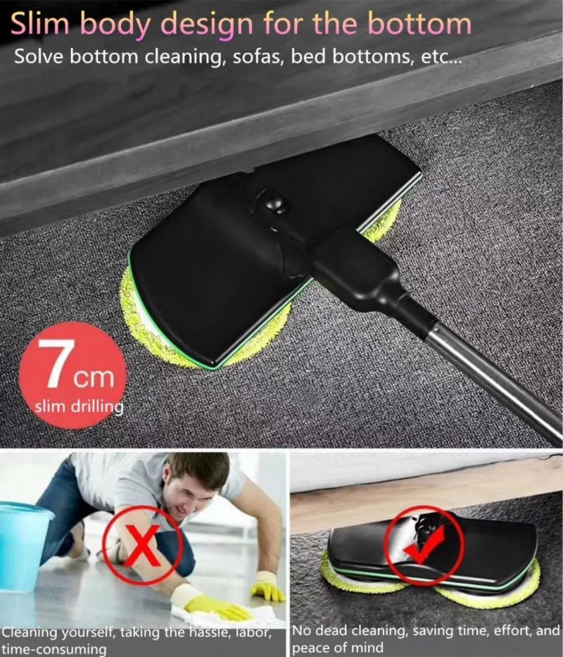 Cordless Electric Spinning Mop — 3-in-1 Rechargeable Floor Cleaner, Scrubber, Handheld Vacuum & Carpet Polisher Mop