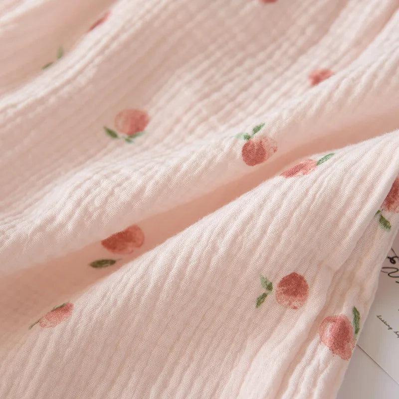 Women's 100% Cotton Short Sleeve Shorts Pajamas Set | Thin Crepe Cloth Spring Autumn Loose Homewear