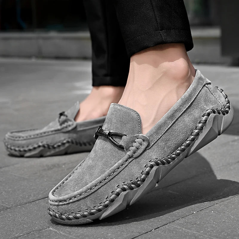 Men's Suede Genuine Leather Moccasin Loafers — Soft Driving Boat Shoes (Sizes 38-48)