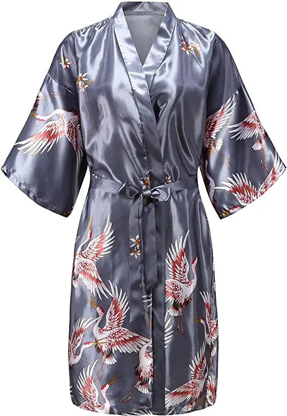 Silk Satin Floral Kimono Robe – Bridal Bridesmaid Short Bathrobe & Sleepwear for Women