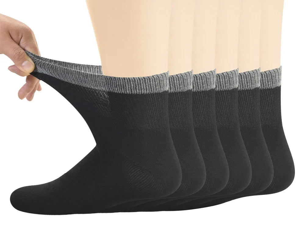 Men's Bamboo Diabetic Ankle Socks – 6 Pairs Seamless Toe Non-Binding Top Size 10-13
