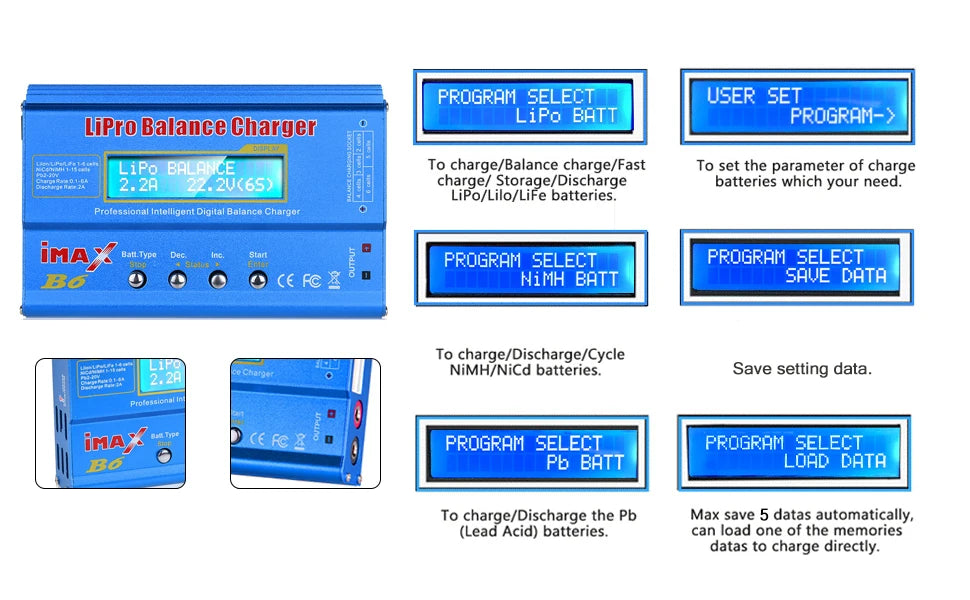 iMAX B6 80W LiPo Balance Charger Discharger – NiMH, Li-ion, NiCd, LiFe, Pb with 15V 6A Adapter