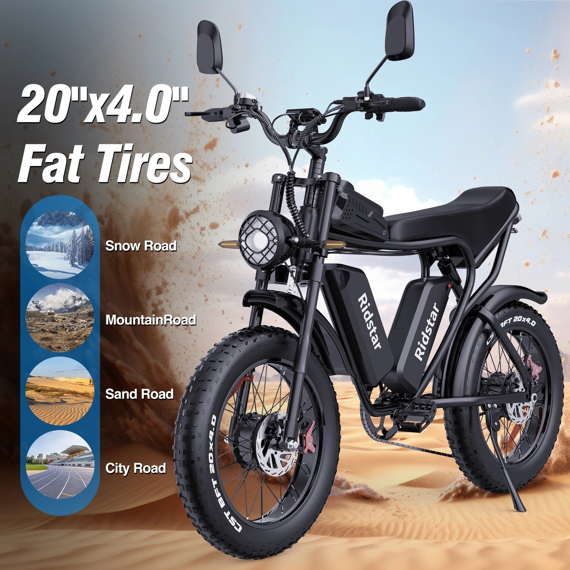 Ridstar Q20 Pro Dual Motor Fat Tire Electric Mountain Bike — 52V 40Ah High-Speed Off-Road E-Bike