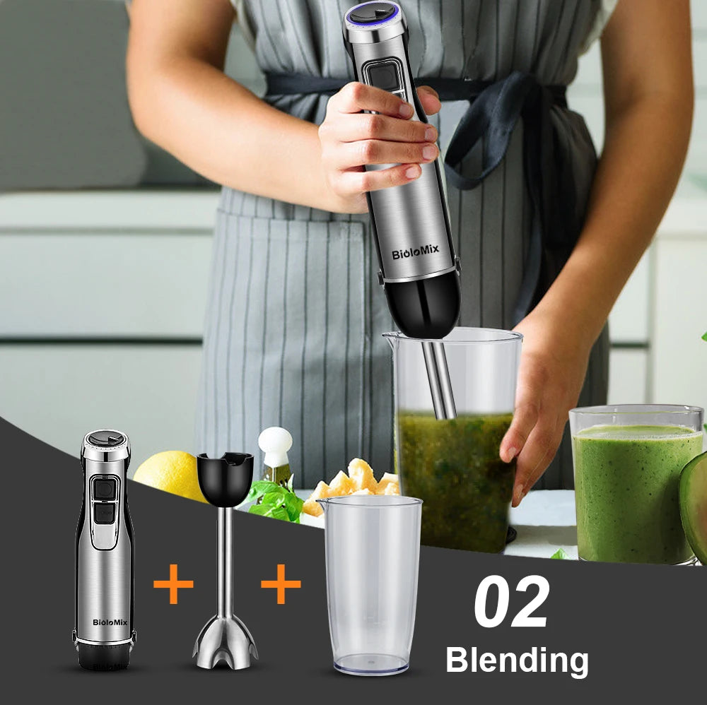 4-in-1 1200W Immersion Hand Blender — Chopper, Smoothie Cup & Stainless Steel Ice Blades