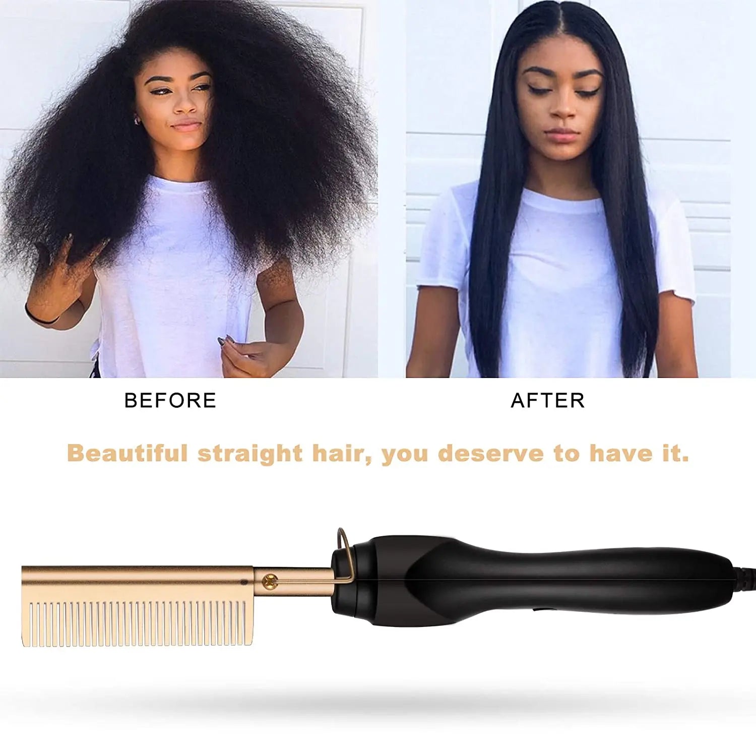 2-in-1 Hot Comb Hair Straightener — Electric Heating Comb for Straight & Wavy Styles