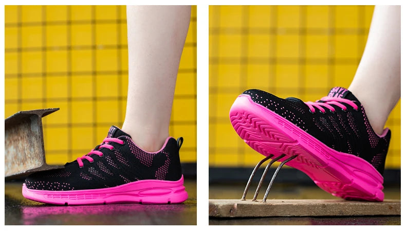 Steel Toe Safety Sneakers for Women — Lightweight Pink Work Shoes with Anti-Puncture Protection