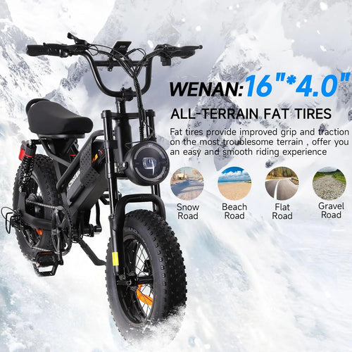 750W Waterproof Electric Mountain Bike for Kids & Teens — 48V 15Ah 16" with Shimano 6-Speed (US/UK Warehouse)