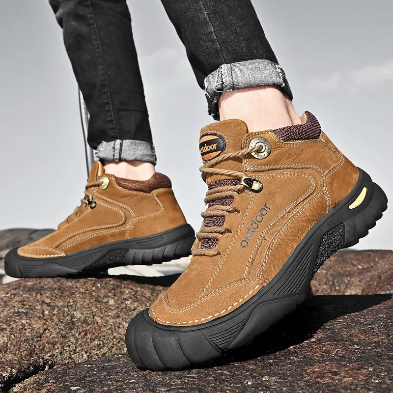 Men's Cow Leather Lace-Up Ankle Boots