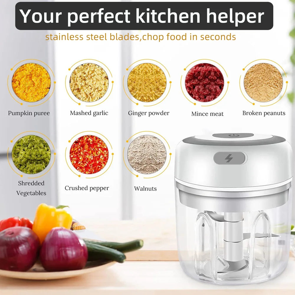 MYVIT USB Electric Mini Food Chopper — 30W Portable Garlic Masher & Vegetable Chopper, 250ml BPA-Free