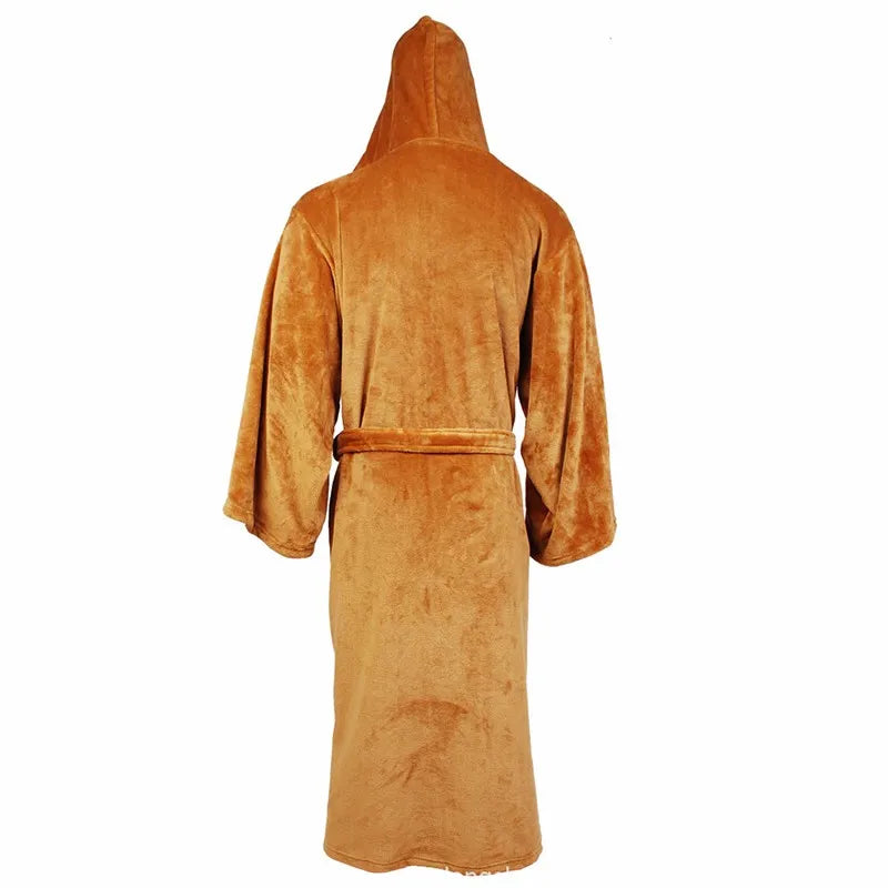 Men's Hooded Thick Flannel Robe | Star Print Winter Bathrobe Homewear