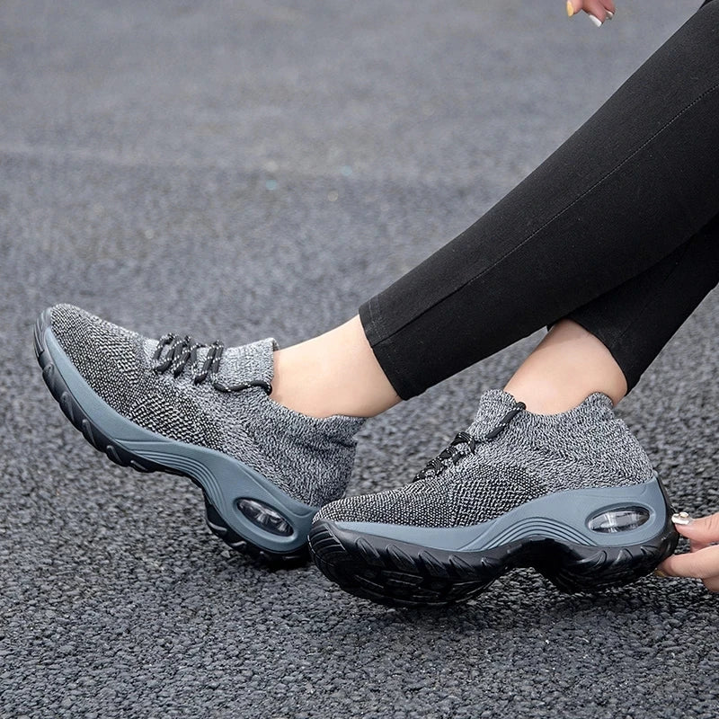 Women's Air Cushion Platform Sneakers — Mesh Lace-Up Tennis Shoes with Thick Sole (Sizes 35-42)