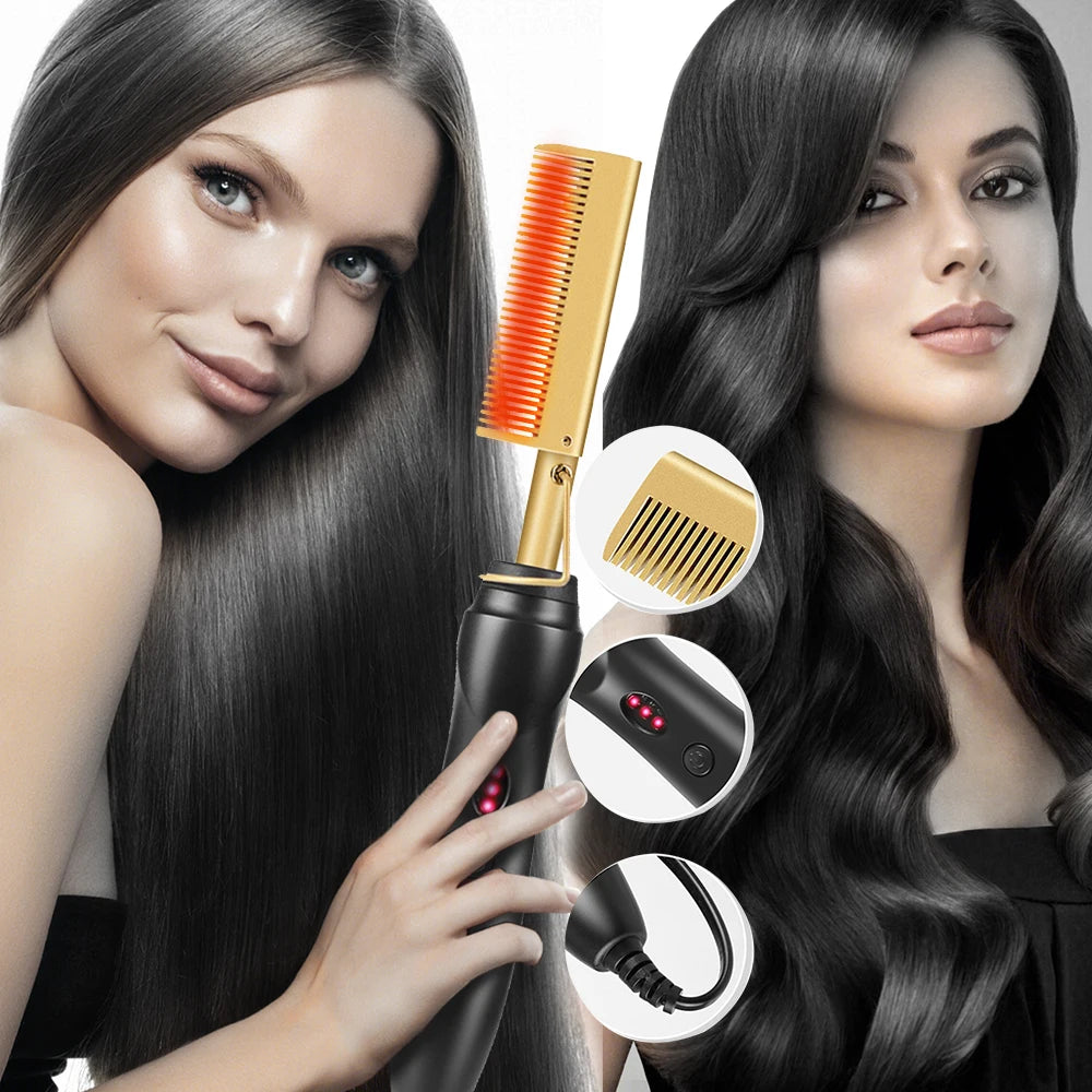 2-in-1 Hot Comb Hair Straightener — Electric Heating Comb for Straight & Wavy Styles