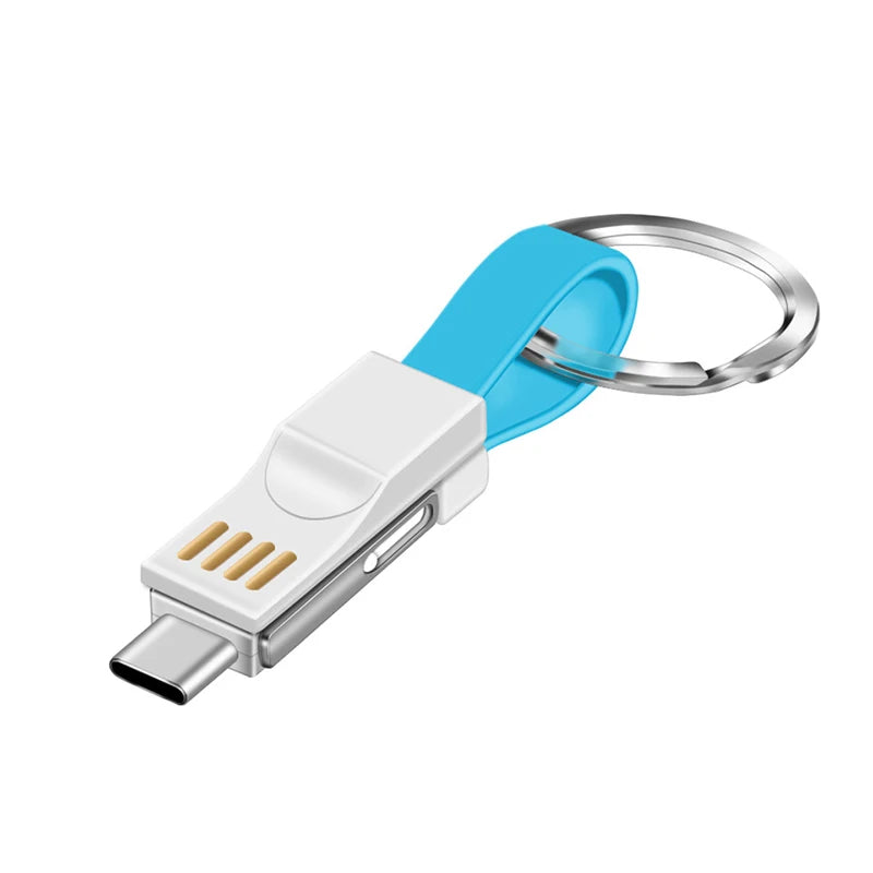 3-in-1 Magnetic Keychain USB Cable – Micro USB, USB-C & Lightning for iPhone & Android