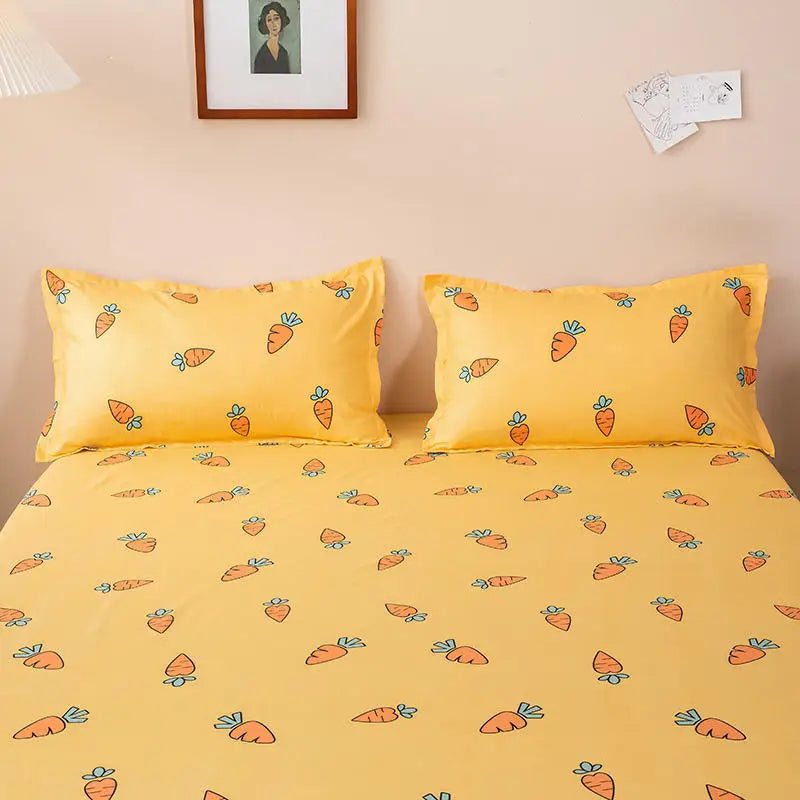 Bonenjoy Carrot Pattern Fitted Sheet – Elastic Mattress Cover, Twin to King, Adults & Kids