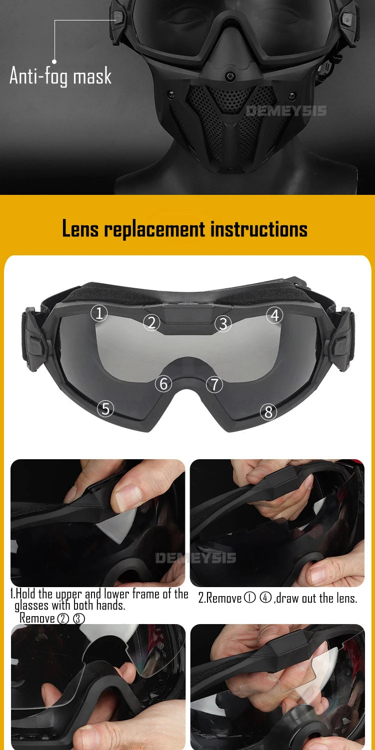 Tactical Full Face Airsoft Paintball Mask with Fan & Goggles