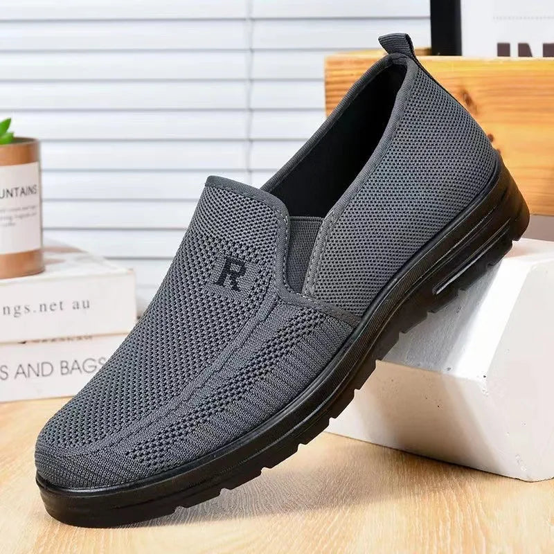 Men's Knit Slip-On Walking Loafers — Breathable Flyknit PU Sole Summer Shoes