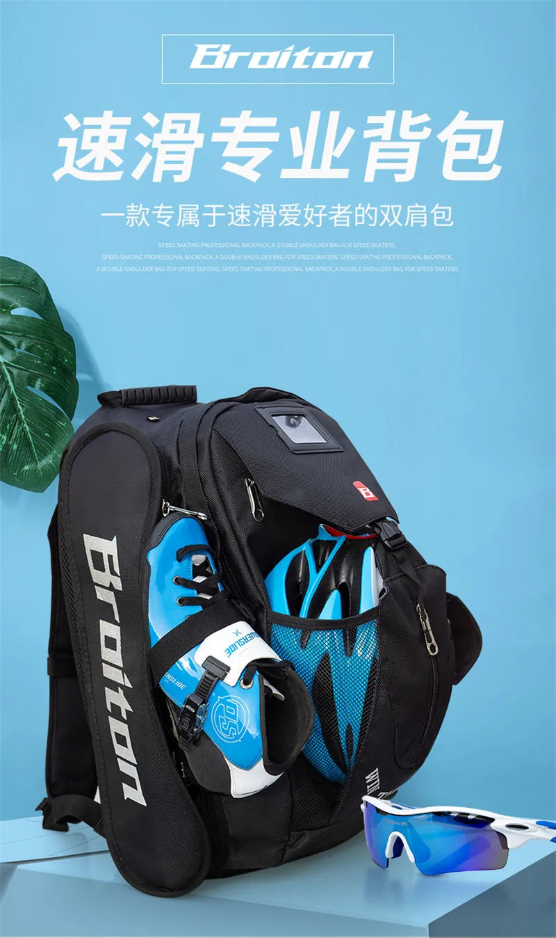 Inline Speed Skates Backpack – Helmet & Protective Pads Container Roller Skating Bag for 4x110mm & 3x110mm Skates