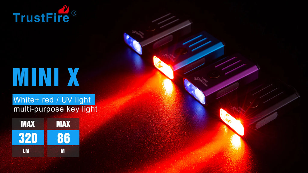 TrustFire MINIX – 320 Lumen Dual-Source Keychain EDC Flashlight, White + UV/Red, Type-C, IP66, Memory Mode