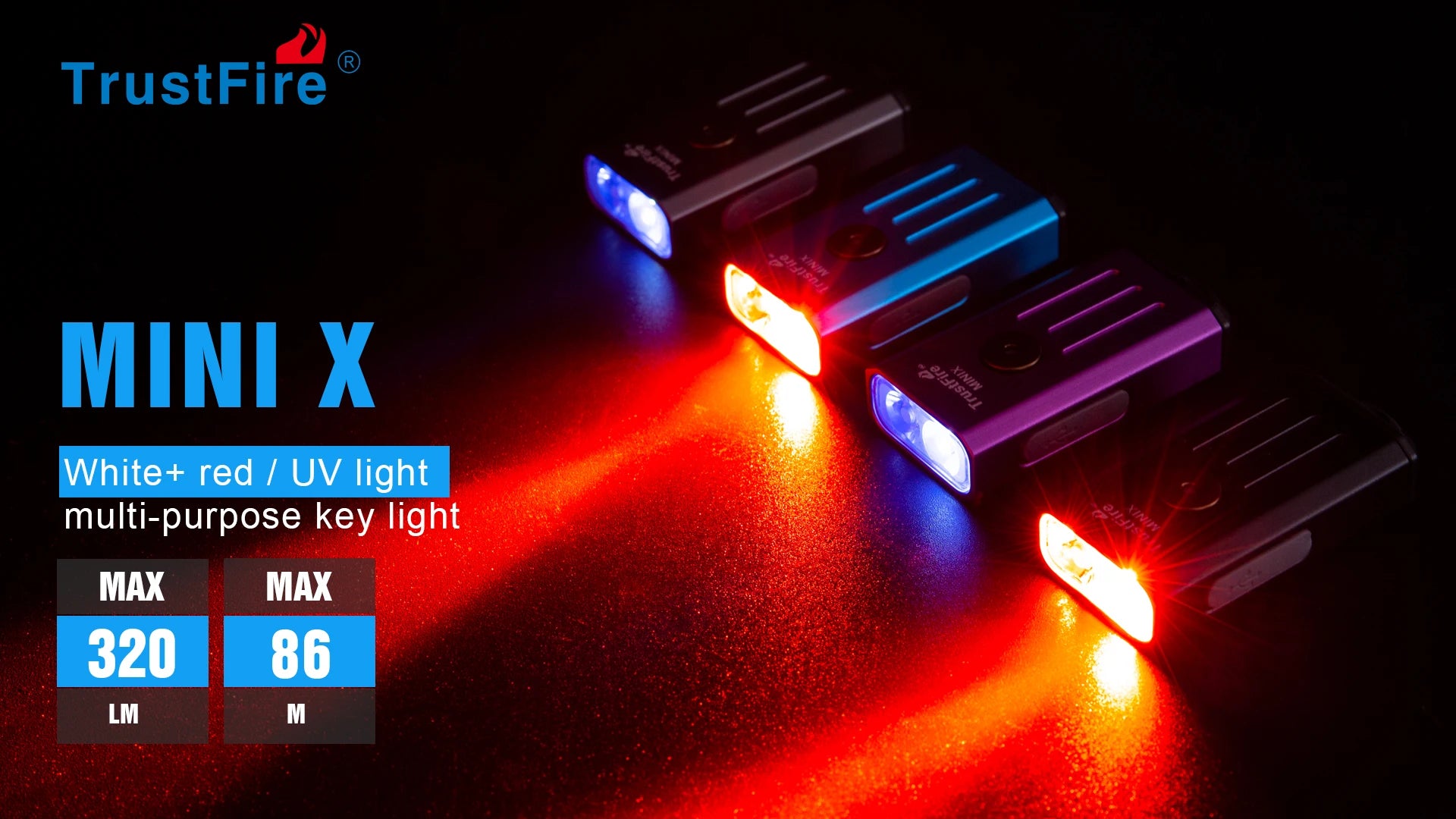 TrustFire MINIX – 320 Lumen Dual-Source Keychain EDC Flashlight, White + UV/Red, Type-C, IP66, Memory Mode