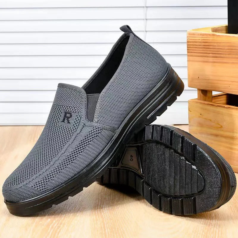 Men's Knit Slip-On Walking Loafers — Breathable Flyknit PU Sole Summer Shoes