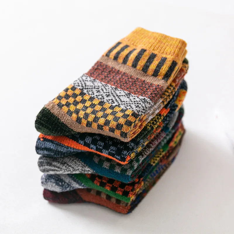 5 Pairs/lot  Winter Men's Wool Socks Thicken Sheep's Socks Warm Men Retro Style Colorful Fashion For Snow boots Man Socks