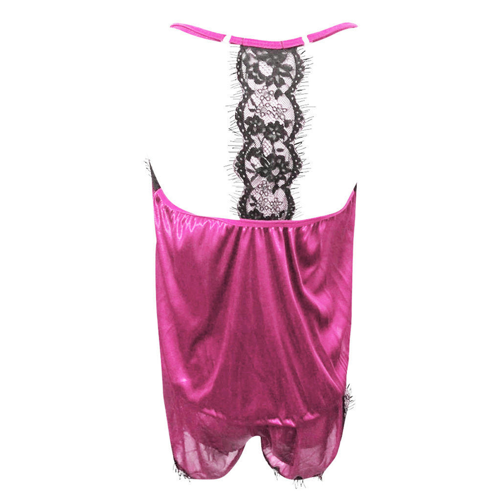 Lace V-Neck Satin Pajama Set — 2-Piece Sexy Sleepwear
