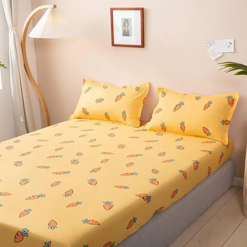 Bonenjoy Carrot Pattern Fitted Sheet – Elastic Mattress Cover, Twin to King, Adults & Kids