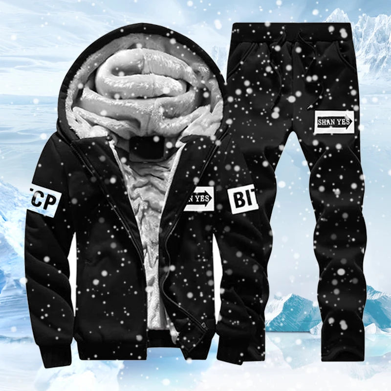 Men's Fleece Lined Thick Hooded Tracksuit – Winter Sweatshirt & Pants Sportswear Set