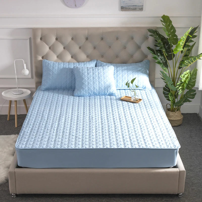 5-Sided Embossed Cotton Quilted Mattress Protector – Washable Anti-Mite Topper, Multiple Sizes
