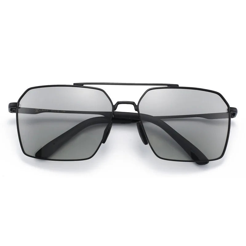 Day & Night Square Frame Polarized Sunglasses | Black Silver UV Protection Driving Glasses