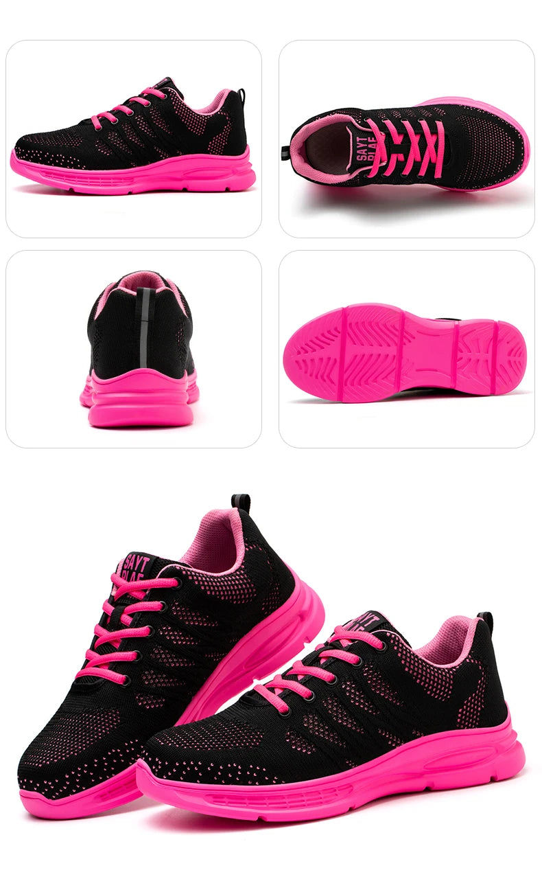 Steel Toe Safety Sneakers for Women — Lightweight Pink Work Shoes with Anti-Puncture Protection