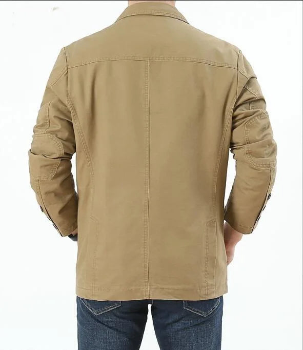 Men's Single Breasted Blazer — Washable Loose Fit Military Style Jacket