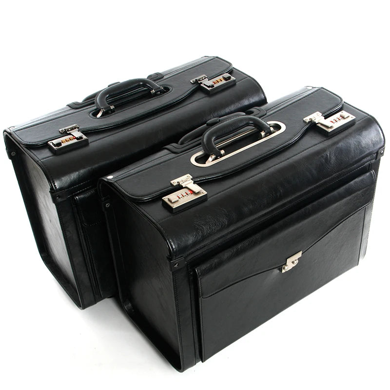 Retro PU Pilot Rolling Luggage – Cabin Trolley Suitcase