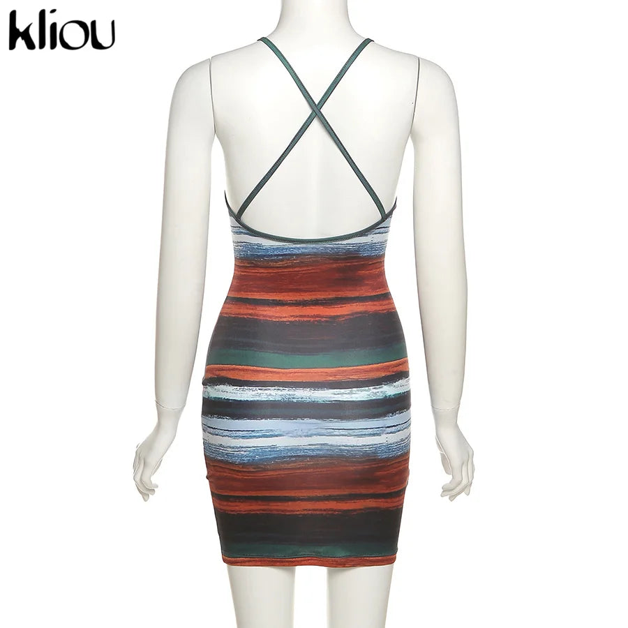 Striped Backless Camisole Mini Dress — Sexy Slash Neck Clubwear